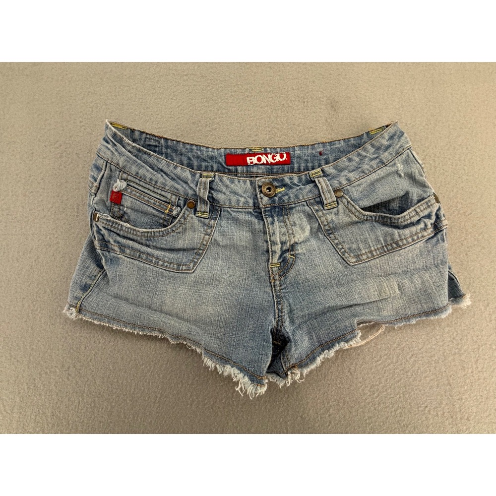Bongo Y2K Denim Shorts Light Wash Frayed Hem Low Rise Size 7